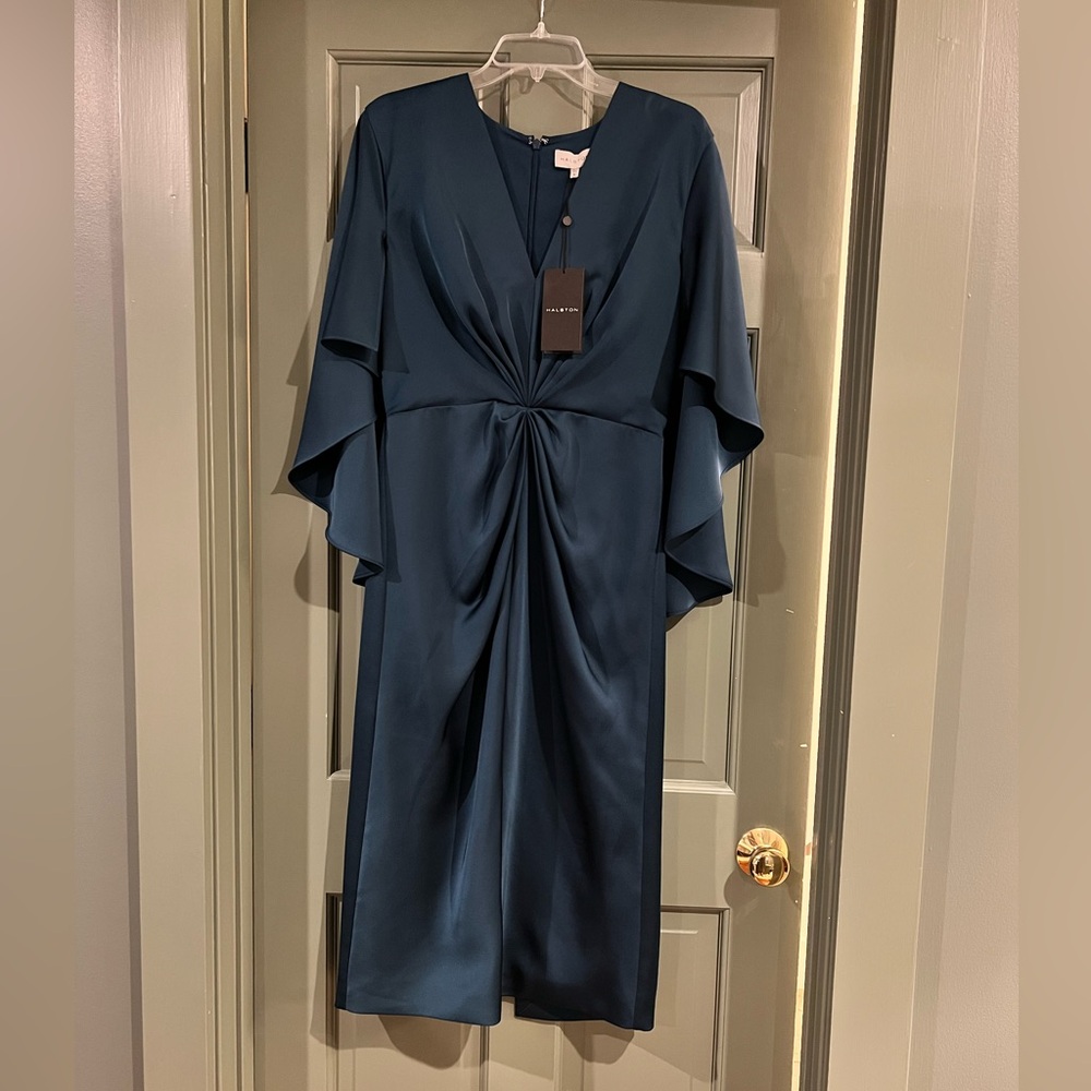 Halston blue cape dress